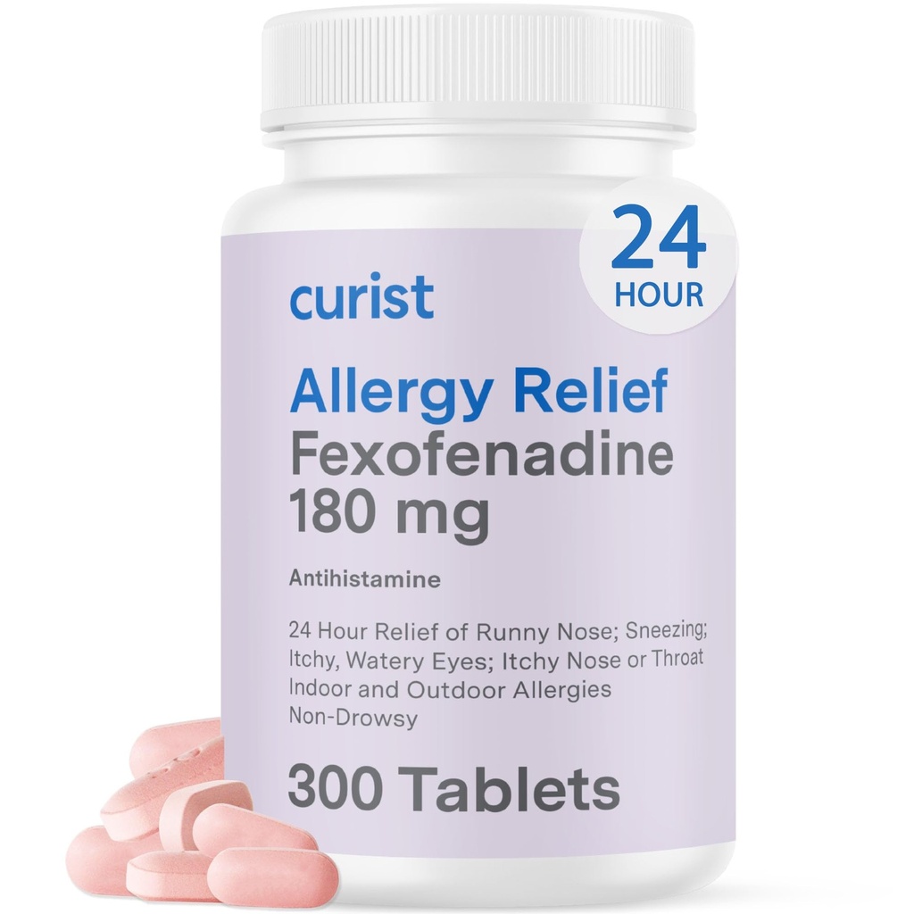 Kurier Feksofenadyna Hydrochlork 180mg (300 tabletek) - 24 HR Antyhistaminowe tabletki przeciwalergiczne (300 Count) All Day Siła Generic Fexofenadyna Luzem Nie Drowsy Ulgi alergiczne