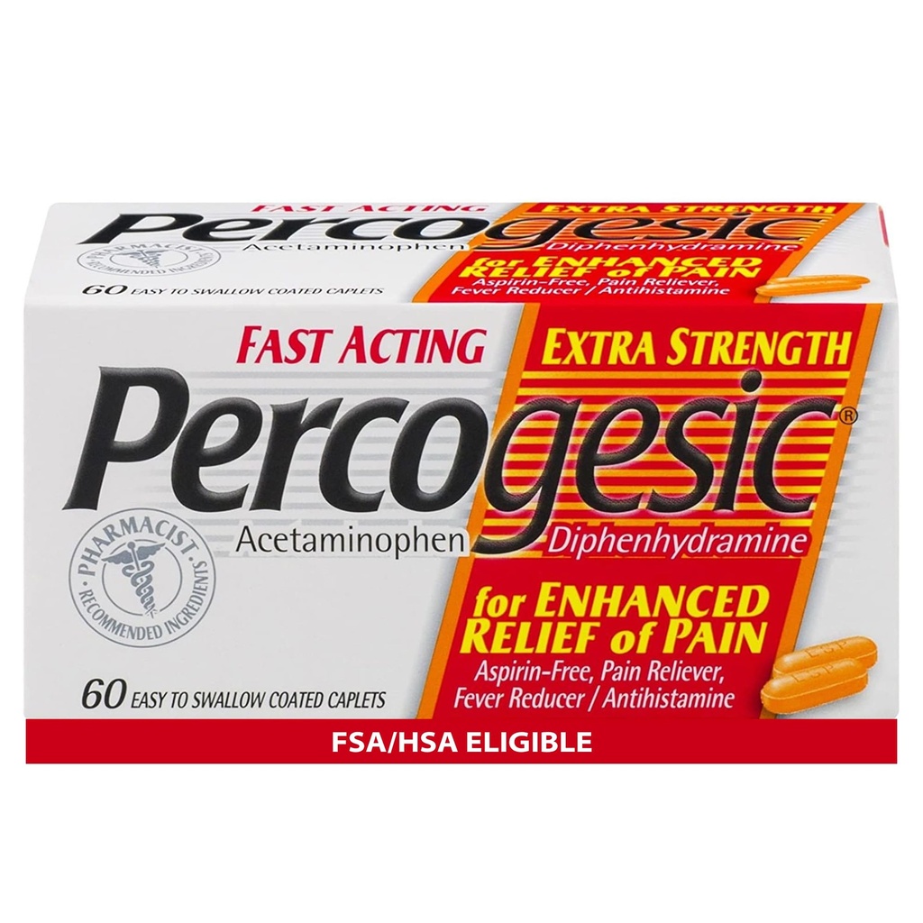 Perkohezyczne Acetaminofen i difenhydramina Relief bólowy, Aspiryna działa szybko Reduktor Fever Reduktor & Antihistamina, 60 Count