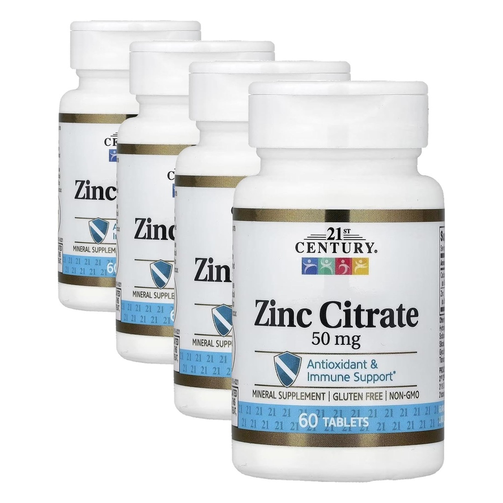 21. Century Healthcare Cynk Citrate Tablets 50mg, 60 Count (Pack of 4)