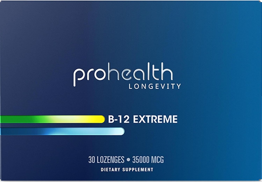 ProHealth Witamina B 12 Extreme- 35 000 µg Mega Dawka, 7 X Moc (30 Podjęzykowe tabletki rozpuszczalne) Dodatkowa Moc, B 12 Witamina, Metylokobalamina, Dibenkozyd, Cyanokobalamina, Hydroksokobalamina