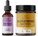 HERBAMAMA Milk Thistle and Glutathione Kit - Bundle of Milk Tistle Extract 2 fl oz & 500 mg Reduced L- Glutathione Gummies - Vegan, Non-GMO, Alcohol- Free - 2 Pack