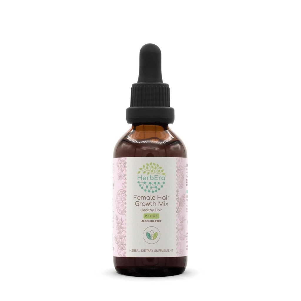 HerbEra żeńska mieszanka wzrostu włosów B60 ekstrakt wolny od alkoholu nalewka, skoncentrowane płynne krople Rosemary Leaf, Eleuthero Root, Stinging Nettle Root, Horsetail Herb, Reishi Mushroom, Brahmi Herb. 2 Fl Oz