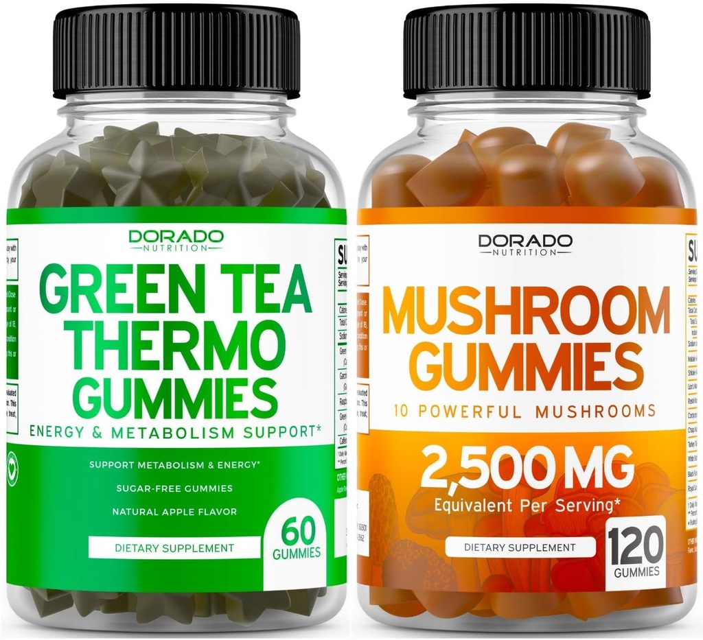 Grzyb 10 w 1 Mieszanka (120 Gummies) Focus & Brain Mushroom Supplement and Green Tea Fat Burner Weight Loss (60 Count) Apetite Suppressant Weight Loss Supplement for Men & Women - Wegan & Made in USA