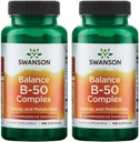 Swanson B- 50 Complex - Suplement Witaminy Promowanie Energii i Metabolizm Wsparcie - Może wspierać Heart Health & Memory - (100 kapsułek) (2 opakowania)