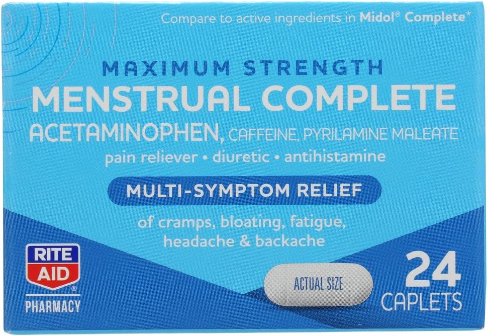 Rite Aid, Pharmacy Menstrual Multi Symptom Relief Cappets Maksymalna moc, 24 Hrabia