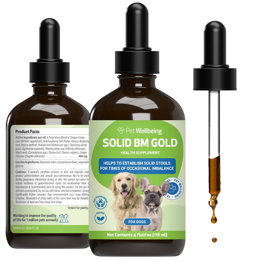 Pet Wellbeing BM Tone- Up Gold for Dogs & Cats - Wspiera zdrowe funkcje trawienne, Solid Stools, Normalne Movel Movements, Bayberry - Veterinarian- Supplement Herbal 4 oz (118 ml)