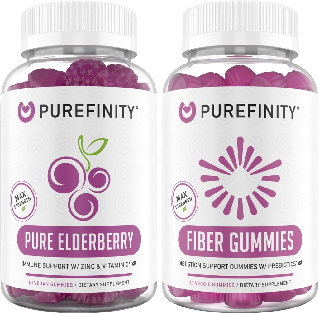 Włókno PUREFINITY + żeberka jagodowa Bundle (Inulin FOS Prebiotic Fiber Gummies + podwójna siła Gummies jagodowy z cynku i witaminy C)