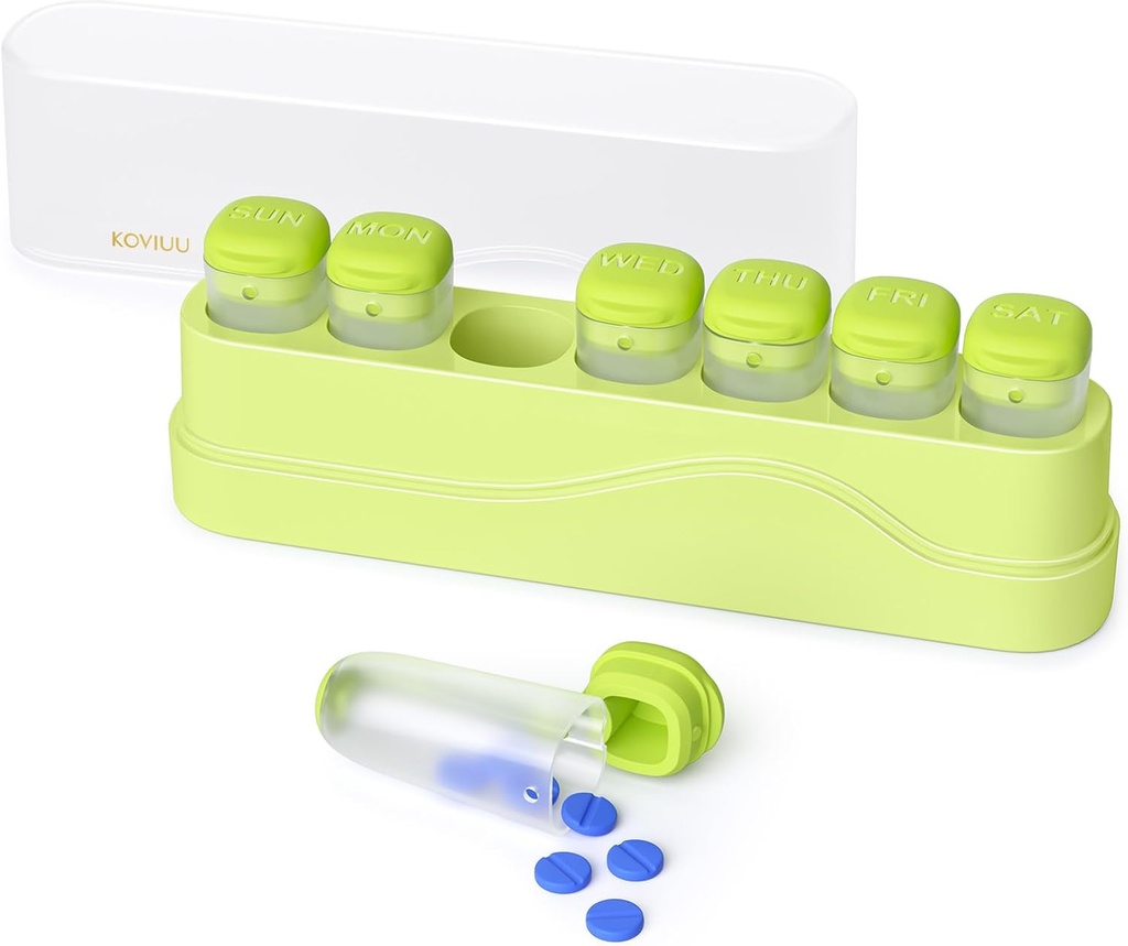 Cotygodniowy Pill Organizator 1 Czas w dniu, KOVIUU Usuwalne Pill Box 7 dzień, Przenośny Pill Travel Case, Raz dziennie kontener na leki, Tydzień Pillbox Dispenser do suplementu witaminy, Zielony
