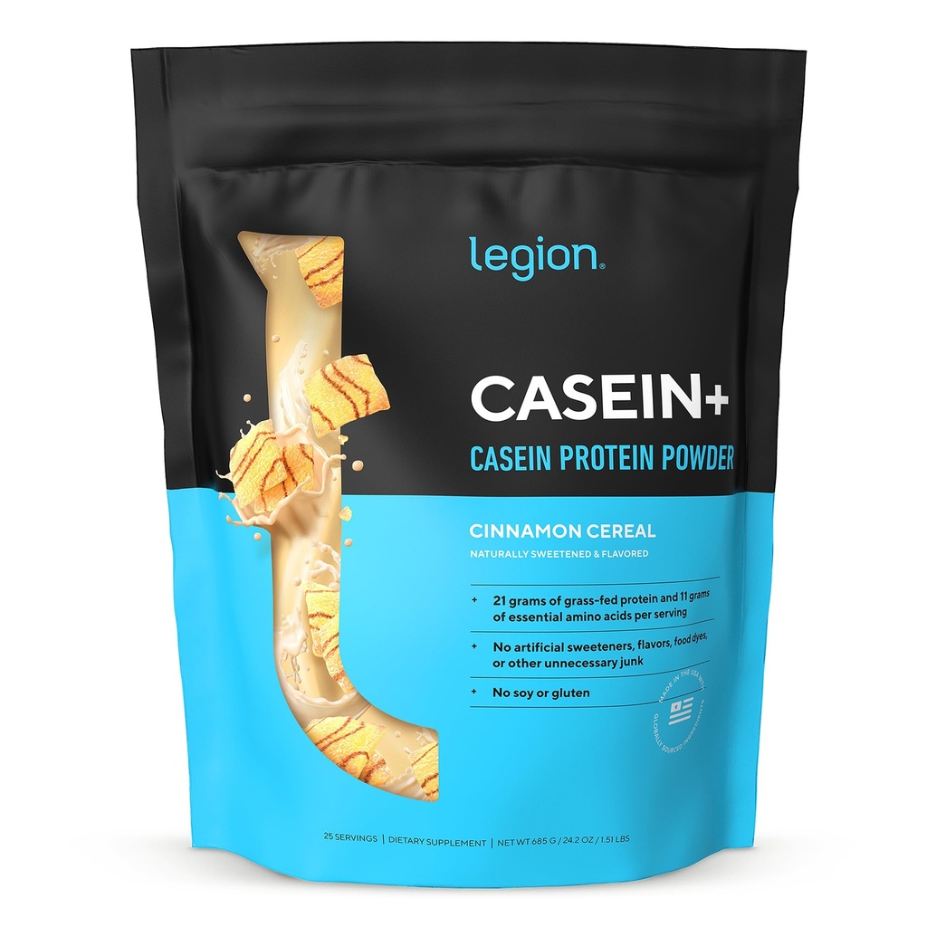 LEGION Kazeina + Kazeina Proszek białkowy (Cynamon Cereal) - Slow-Release Micellar Protein Powder - Nie-GMO, Gluten- Free & Naturally Sweetened Proszek z krów karmionych trawą