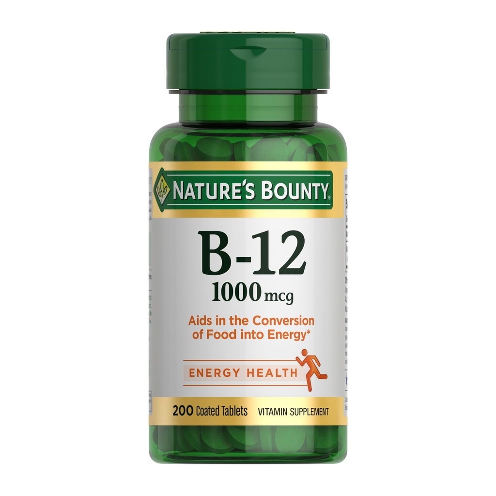 Nature 's Bounty witaminy B12 1000 µg Suplementy, Wspomaga metabolizm energii, 200 Ct