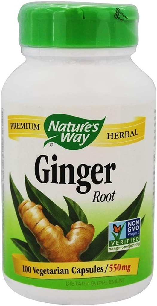 Nature 's Way Premium Ziołowy Ginger Root, Wsparcie pokarmowe, 550 mg, 100 Kapsułki wegetariańskie, Opakowanie 2