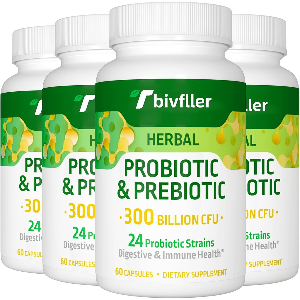 Probiotyki dla kobiet Men- 300 Miliard CFU, 24 Szczepy Probiotyczne + 15 Organic Herbs Prebiotyka Mieszanka, Pre i Probiotyki, dla zdrowia pożywienia, Immune & Gut, Biegunka, Bloating, Wegan, 8 Miesiąc Dostawy