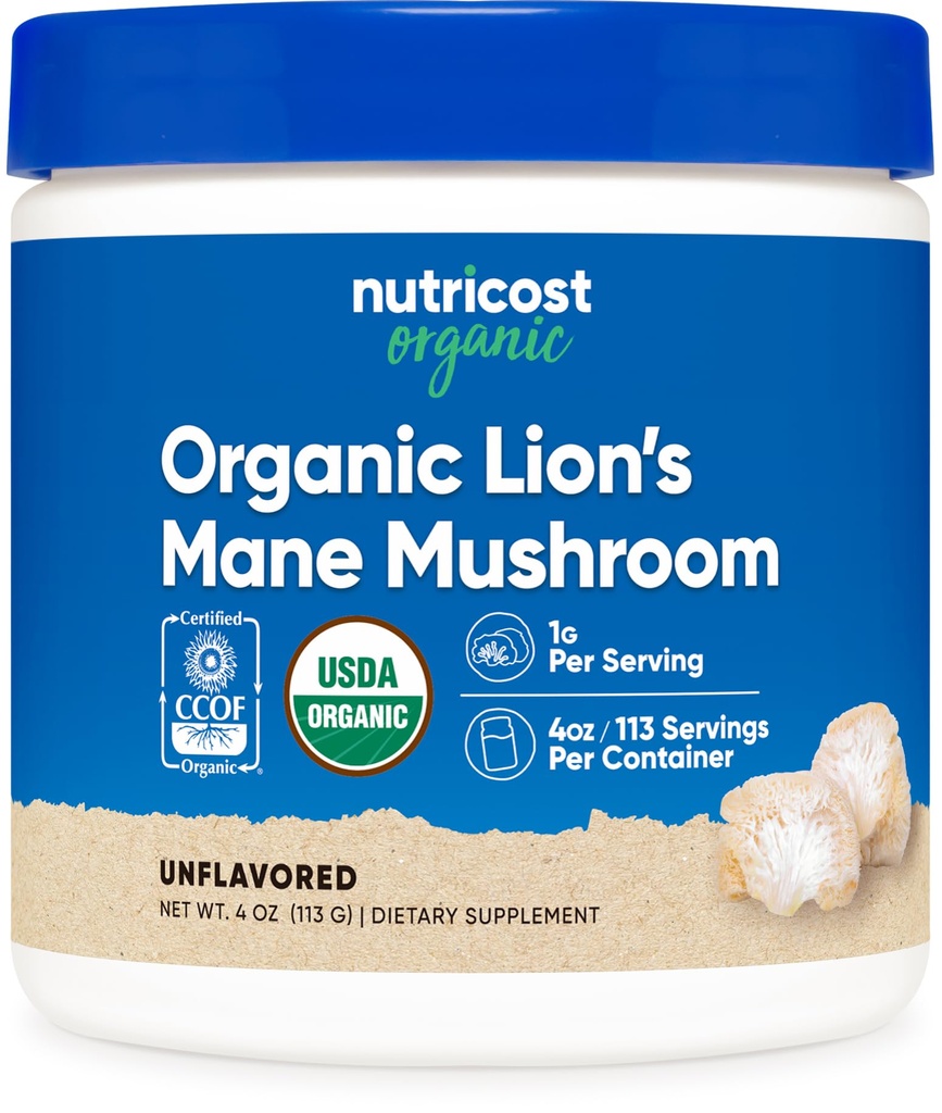 Nutricost Organic Lion 's Mane Mushroom Proszek 4oz - Certyfikowany USDA Organic