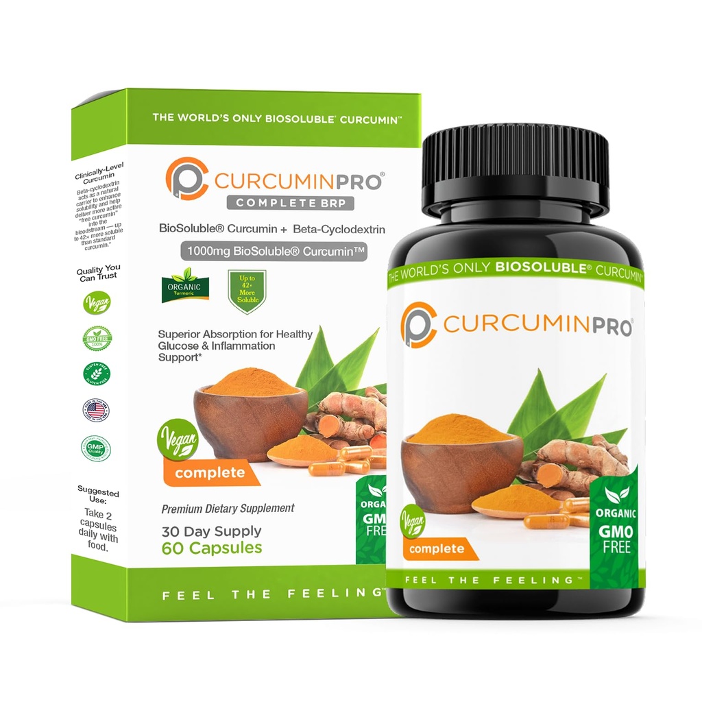 kurkuminpro Kompletny Wegan 124; Białko ryżowe z rozpuszczalnego ryżu i Organic Turmeric Curcumin Supplement