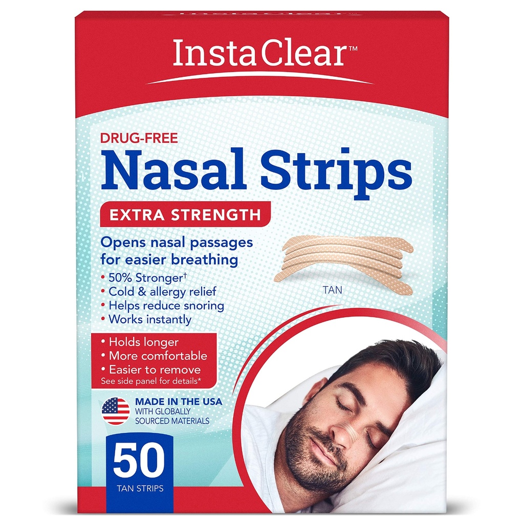 Extra- Siła Nasal Strips, Tan 50 ct Siła 124; Działa w trybie natychmiastowym, Oddychaj lepiej, Odporność na przekrwienie nosa, Stopy Chrapanie, Zimno & Alergia, Dodatkowa Tan