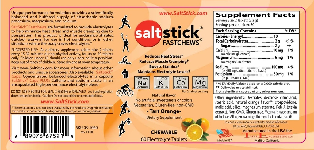 SaltStick FASTCHEWS 60- Licz butelki, Paczka z Travel Pack 10 Count - Tart Orange