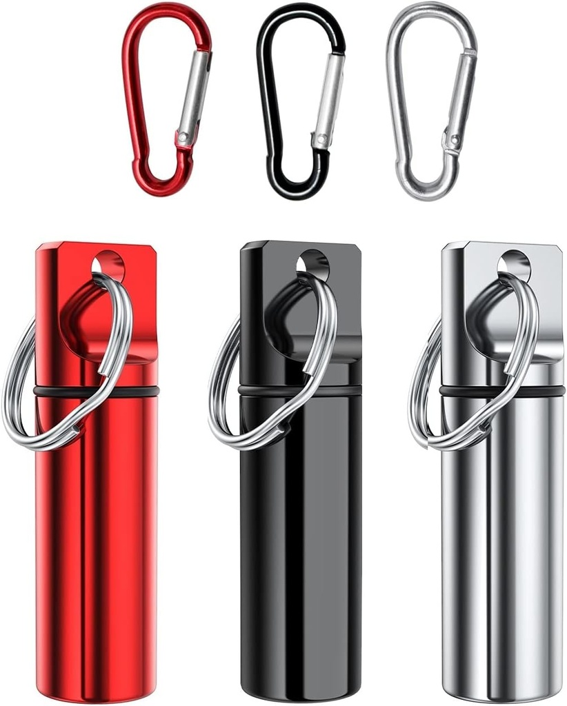 Mały pojemnik kieszonkowy Pill Box Keychain (3 Pack), Aluminiowy Alloy przenośny Mini Pill Organizer Case Container do torebki, wodoodporny metalowy Pill Holder Butelka medyczna na zewnątrz Camping Trave