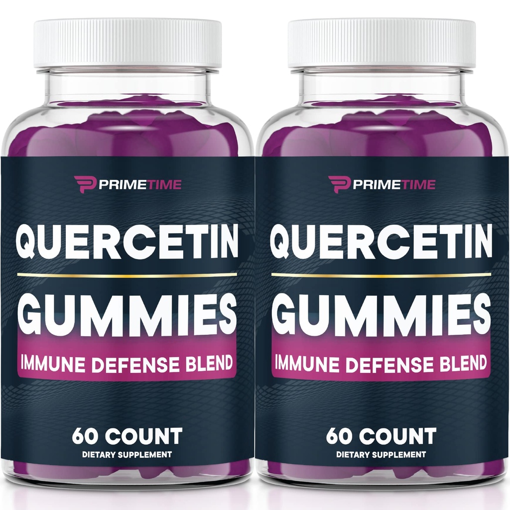 Primetime Sports Quercetin + Cynk + Witamina C 1000mg Gummies Suplementy z Elderberry, Flavonoid Witamina dla dorosłych dzieci Immunitet, Immune Support Gummy Booster Vegan (2 Pack) 60 Hrabia (Opakowanie 2)