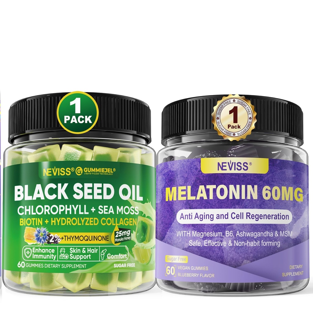 NEVISS Melatonina 60 mg Gumiaki + Gumiaki oleiste z nasion czarnego