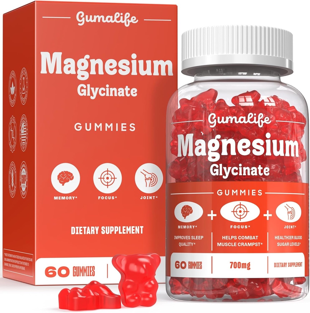 Gumalife 700mg Magnezu Gummies Enhance Relaxation, Oferując bezcukrowy mieszanki korzystnych składników odżywczych. Każde pudełko zawiera 60 Liczy (60 Liczy, Boysenberry)