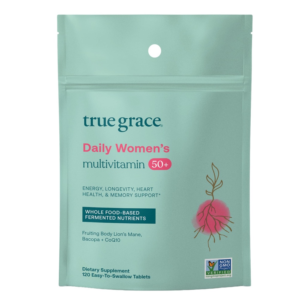 True Grace Daily Women 's Multivitamin 50 + - 120 Easy- to- Połknięcia tabletek - Immune, Energy, Długoterminowy i Wspomaganie Pamięci - Wegan - Gluten, Soy & Żelazko Free - 60 Sługi