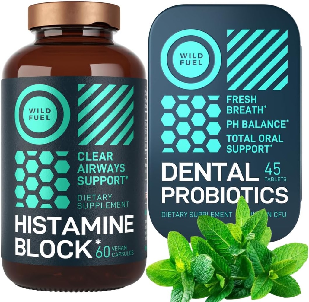 WILD FEEL Dental Probiotics Mint and Histamine Blocker Allergy Relief and Oral Health Bundle