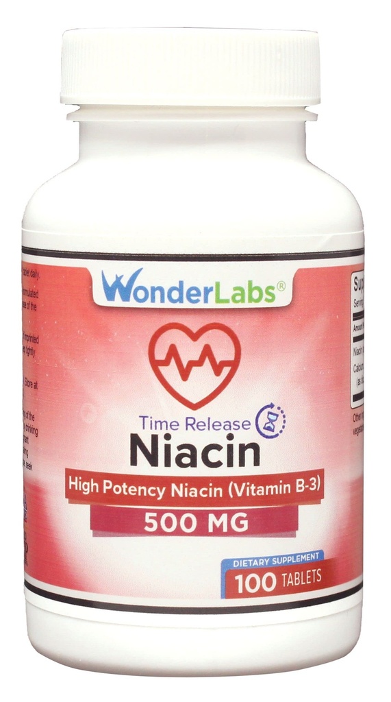 Wonder Laboratories High Potancy Time Release Niacin (Witamina B3) 500 Mg 100 Tablets Non-GMO, Gluten