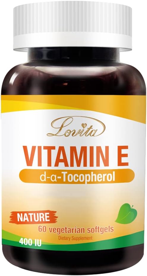 Lovita Witamina E 400 IU Softgels, Natural 268 mg (jako D Alpha Tocoferol), Wegan dla zdrowej skóry, włosów, paznokci i układu immunologicznego Wsparcie, 60 Softgels wegetariańskie