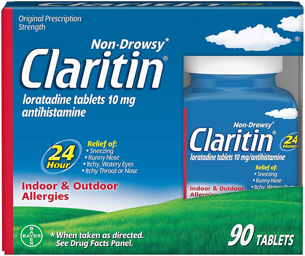 Claritin Wewnętrzna i zewnętrzna ulga alergiczna, 90- Tabletki