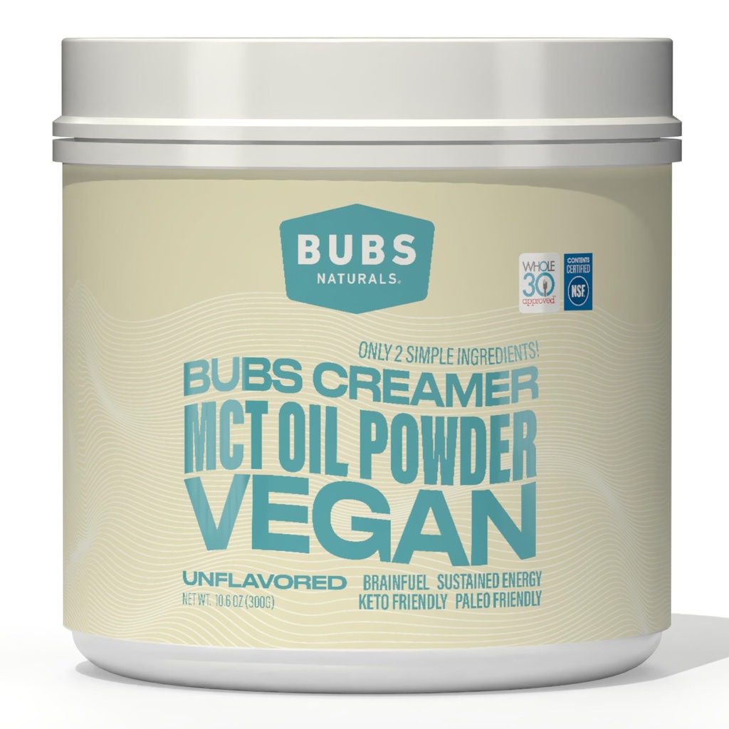 BUBS Naturals MCT Oil Powder - Premium MCT Oil & Keto Coffee Creamer - Wegan & Paleo Friendly - Zdrowe kokosowe Tłuszcze + Niski Carb - Darmowy źródło energii dla shakes, Smoothies & Piekarnictwo (10.6 oz)
