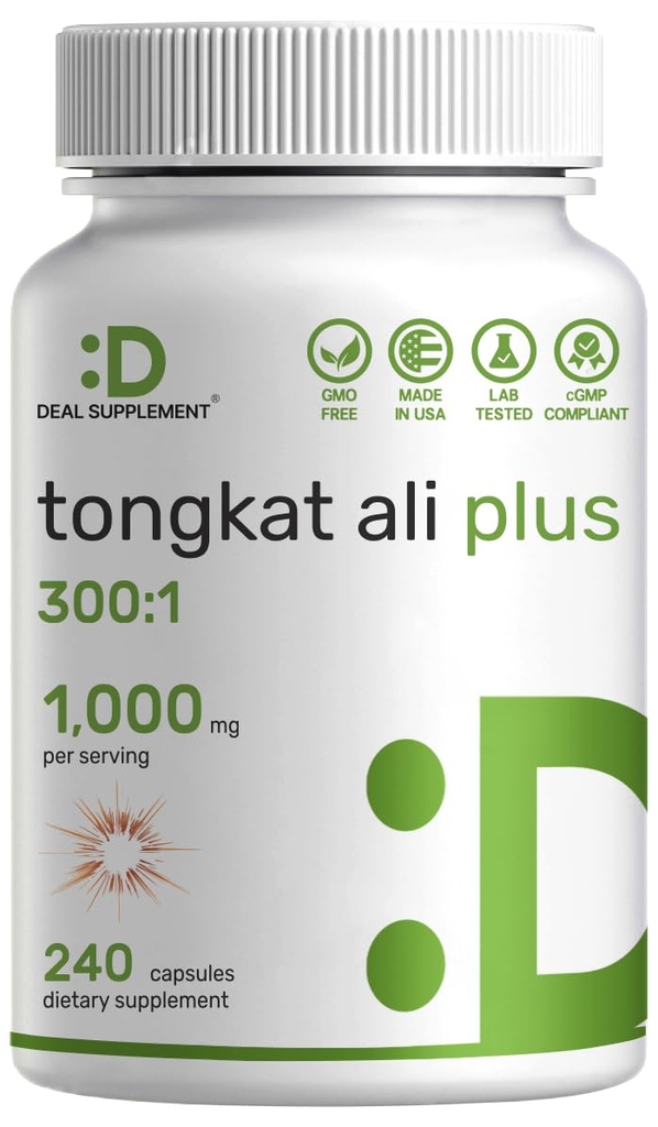 Tongkat Ali Extract 300: 1 z Horny Goat Weed 1,100mg - indonezyjski Longjack Eurycoma Longifolia Root - Dodatkowa siła Herbal Suplement dla Energii