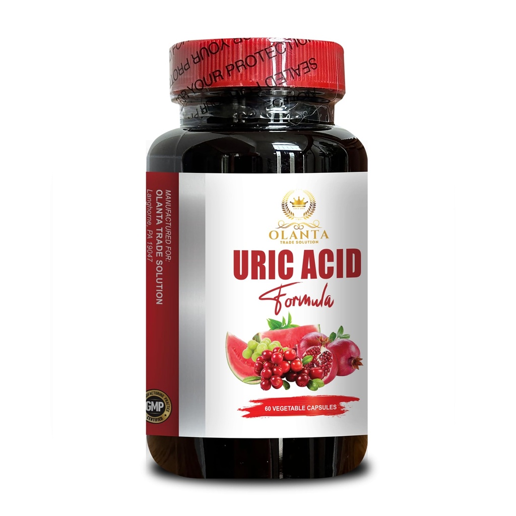 URIC Acid Support - Premium Acid Acid Supplement, zawiera Tarta Cherry Concentrat, Wsparcie Zdrowy poziom kwasu moczowego - 1 butelka 60 kapsułki