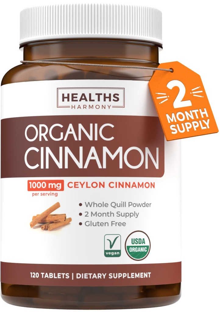 USDA Organic Ceylon Cynamon Pills - Wysoka moc Ceylon Cynamon Suplement z 1000mg na serwowanie dla pełnego ciała przeciwutleniacza wsparcia - Vegan Non-GMO cGMP Made & Lab Zweryfikowane (2 miesiące dostaw)