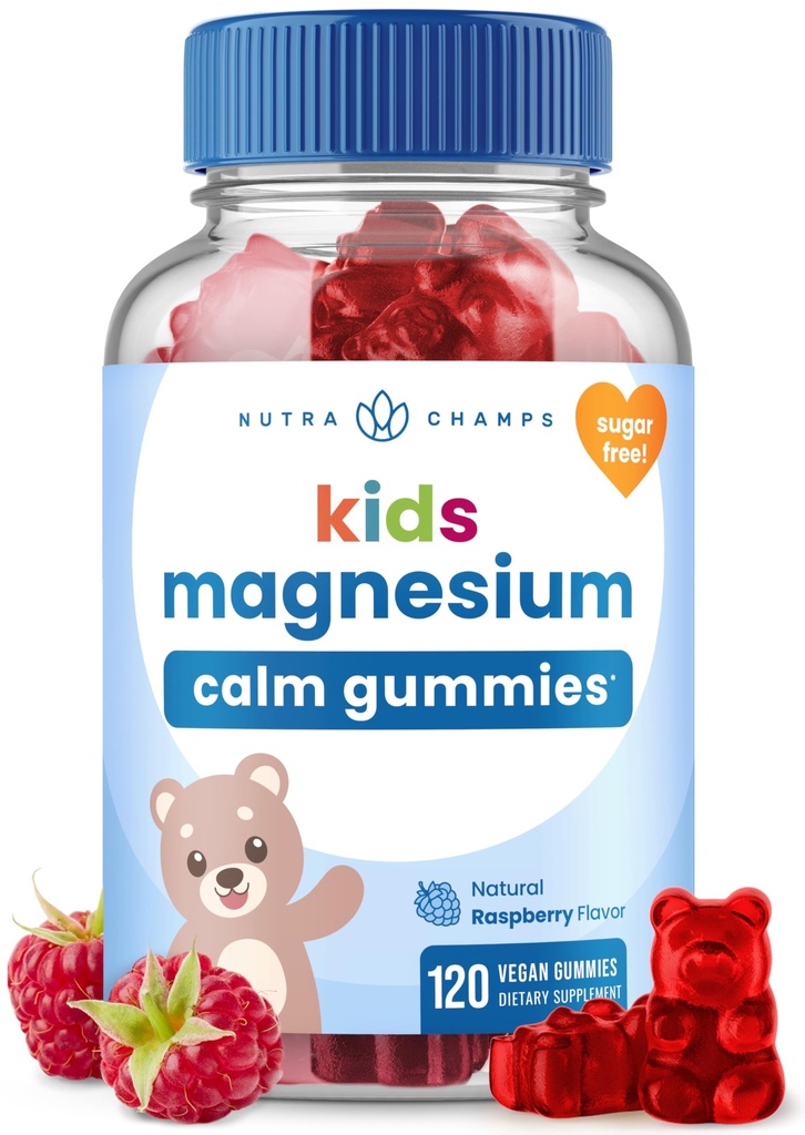 NutraChamps 120 Dzieci Magnezu Gummies - Bezcukrowy spokój Magnezu Gummies dla dzieci - 4 Miesiące dostaw - Wspiera zdrowie kości, sen - Cytrynian magnezu dla suplementu dla dzieci