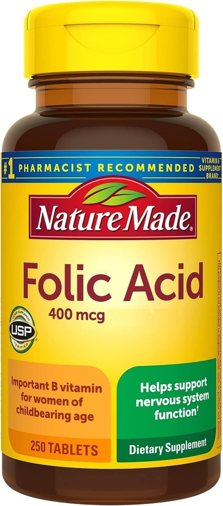 Nature Made Folic Acid 400 µg tabletki, 250 tabletek