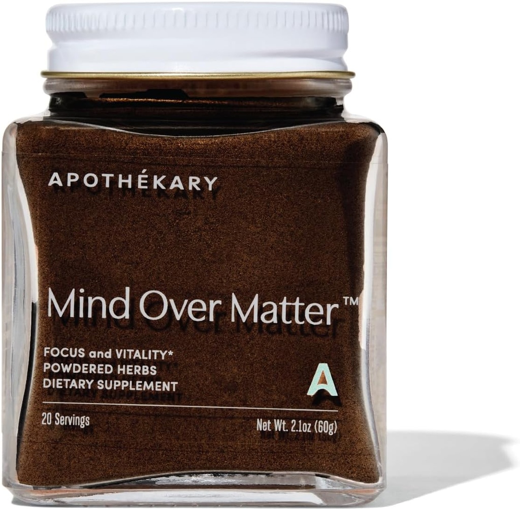 Apothékary Mind Over Matter Kognitive Wsparcie Grzyb Proszek, Pamięć i Skup, Stress Relief Herbal Suplement, Cukier wolny, Wegan, Bez kofeiny