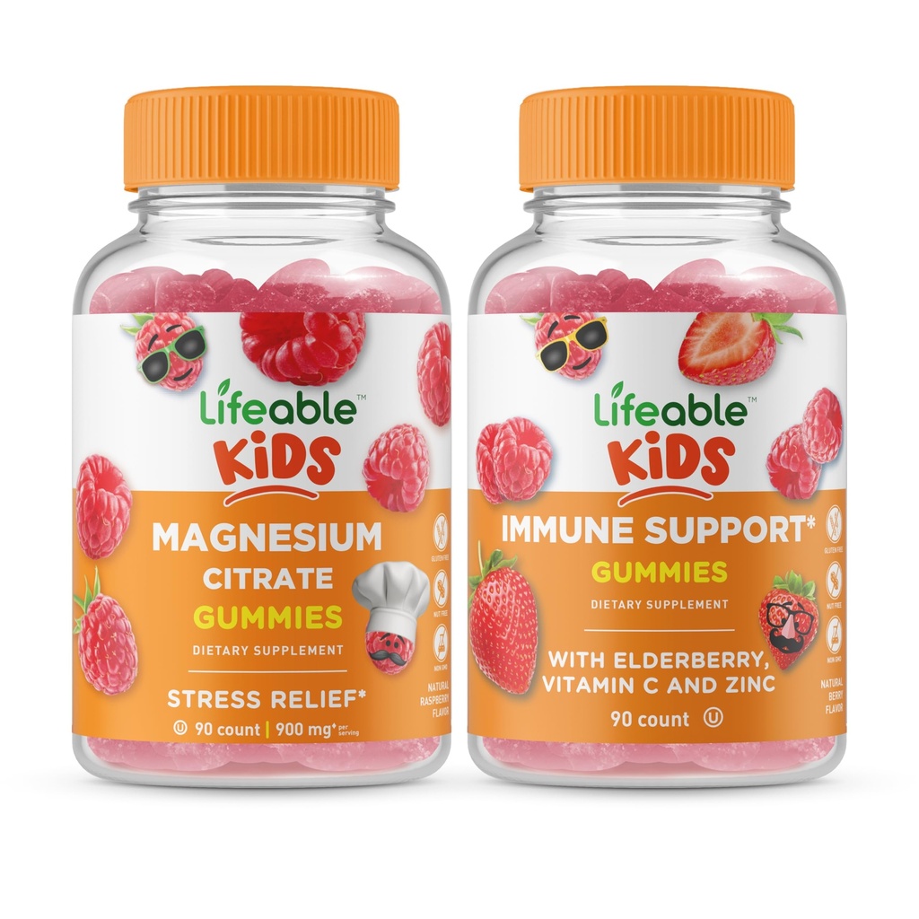 Żywe dzieci Magnezu + Dzieci wsparcia immunologicznego, Gummies Bundle - Great Desting, Suplement witaminy, Gluten Free, GMO Free, Gummy do żucia