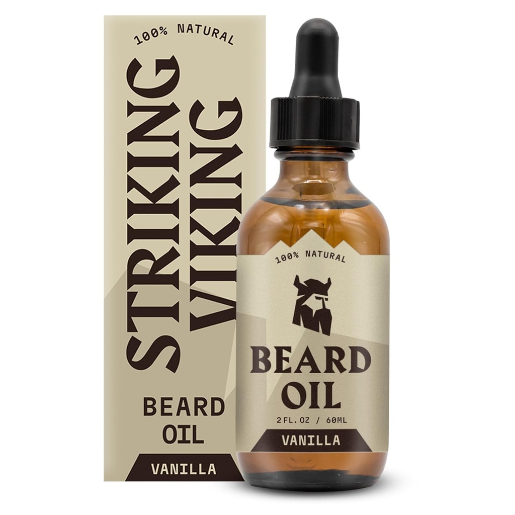 Striking Viking Vanilla Beard Oil for Men - Natural Derived Conditioner with Argan & Jojoba Oils for Softening, Nawilżanie i wzrost (2 Oz)