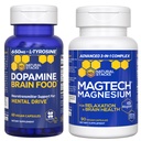 NATURAL STACKS Dopamina Brain Food + Magtech Magnezu Bundle - Chelated Magnezu Complex - Pomaga Mózg Zdrowie i Dysk Mentalny * - 150 Kapsułki ogółem