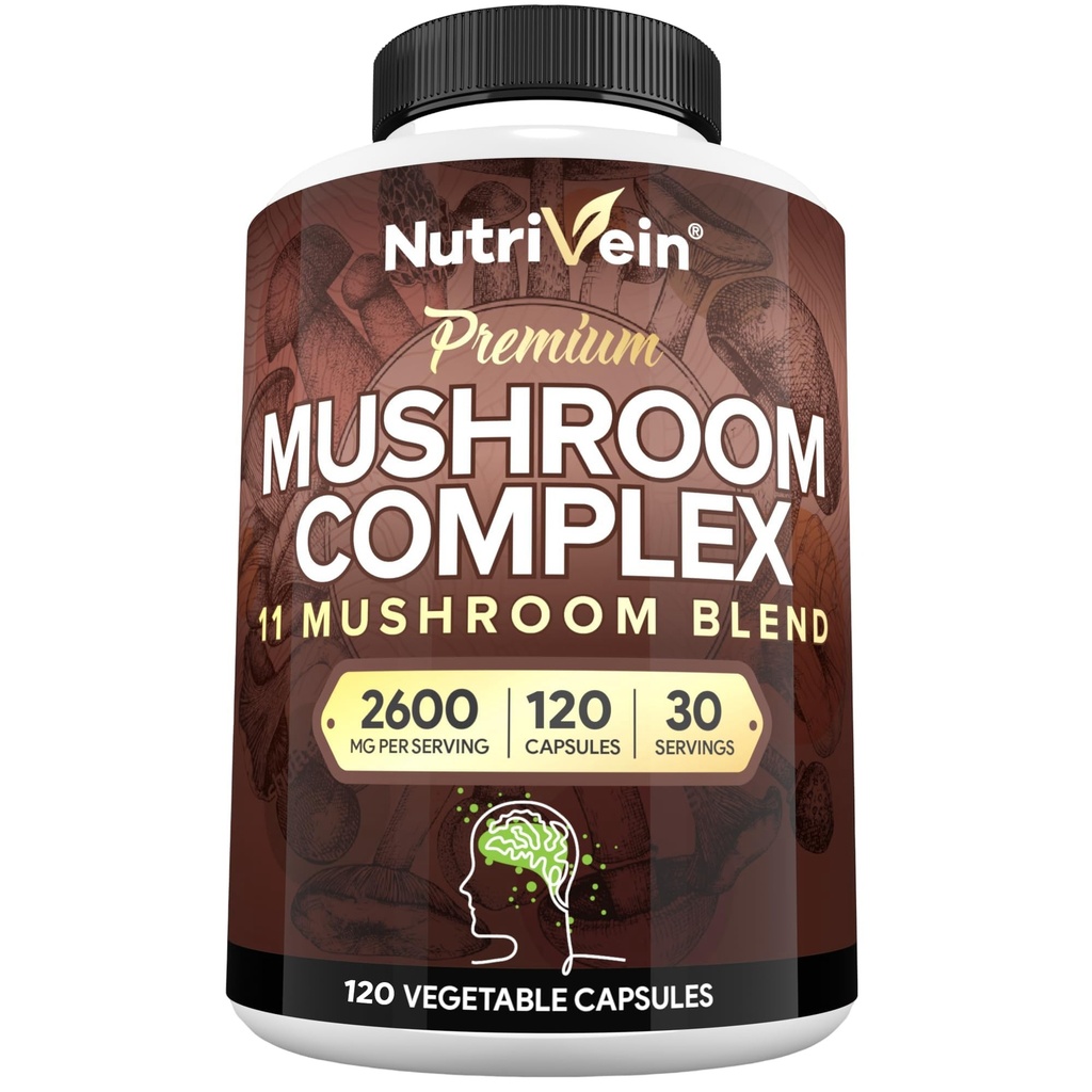Żywotne Premium Mushroom Supplement 2600 mg- Butelka 120 Capsules- 11 Nootropowy Mushroom Complex - Lew 's Mane, Cordyceps, Chaga, Reishi, Turcja Ogon, Maitake, Shiitake, Agaricus, Biały guzik, Oyster