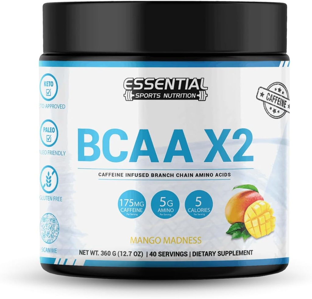 BCAA z 175mg kofeiny 124; 40 Podawanie 124; Keto- Zatwierdzony, Non-GMO, Gluten Free Supplement Amend124; Peach- Mango Flavor