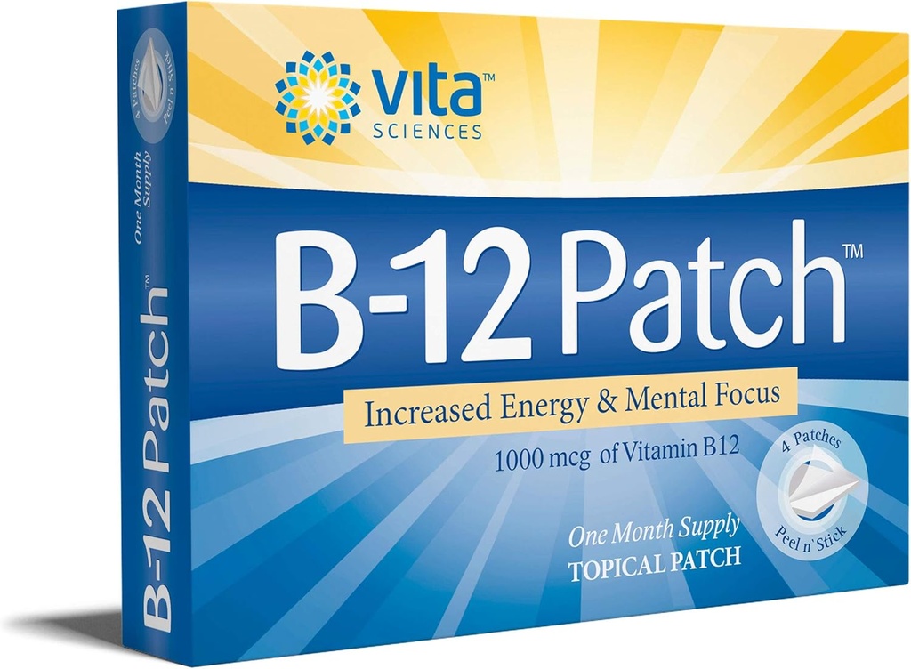Vita Sciences Witamina B12 Patch - dodatkowa formuła siły dla mężczyzn i kobiet, 1 miesiąc dostaw. Zwiększenie energii, skupienie, pamięć i metabolizm