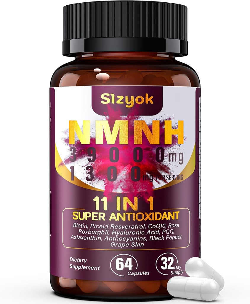 Suplement NMNH (Mononukleotyd dihydronikotynamidu) 600mg Suplement z Resveratrol, CoQ10, Biotin & kwas hialuronowy 124; Wsparcie energii komórkowej, Metabolizm i Wellness skóry, 64 kapsułki