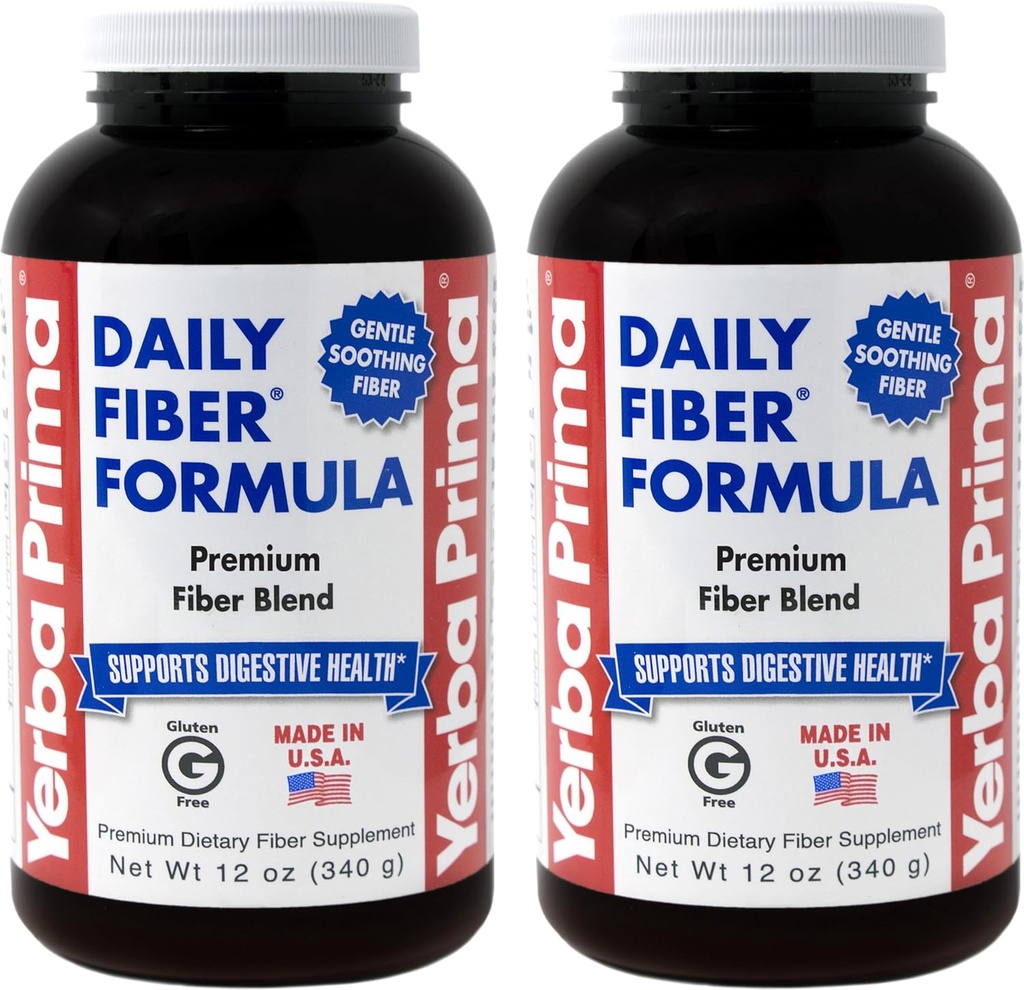 Yerba Prima Daily Fiber Formula Proszek - 12 oz (Opakowanie 2) - Rozpuszczalny i nierozpuszczalny suplement diety Fiber - Colon Cleanse - Gut Health - Wegan, Non-GMO, Gluten- Free