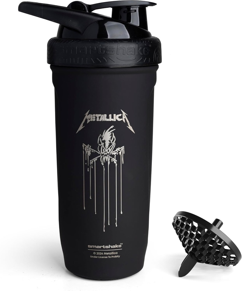 Smartshake Rockband Reforce Stainless Steel Protein Shaker Butelka 900 ml XI124; 30 oz - Leakproof Screw- on Lid - BPA Free - Non Izolated - Unisex (Metallica, Scary Guy Logo)