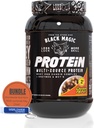 Worldwide Nutrition Bundle: Black Magic Multi- Source Casein Protein Powder- Serwatka, Enzymy albuminy jaj, Micellar Casein & MCT- Muscle Mass Gaining Bodybuilding- Czekoladowy PB Puffs 2LB & Keychain
