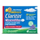 Claritin Children 's Alergy Medicine, 24- Hour Non- Drowsy Lorrigon 5mg tabletki do żucia, Antyhistamina dla dzieci w wieku 2 lat i starszych, Grape Flavored, 40 tabletek