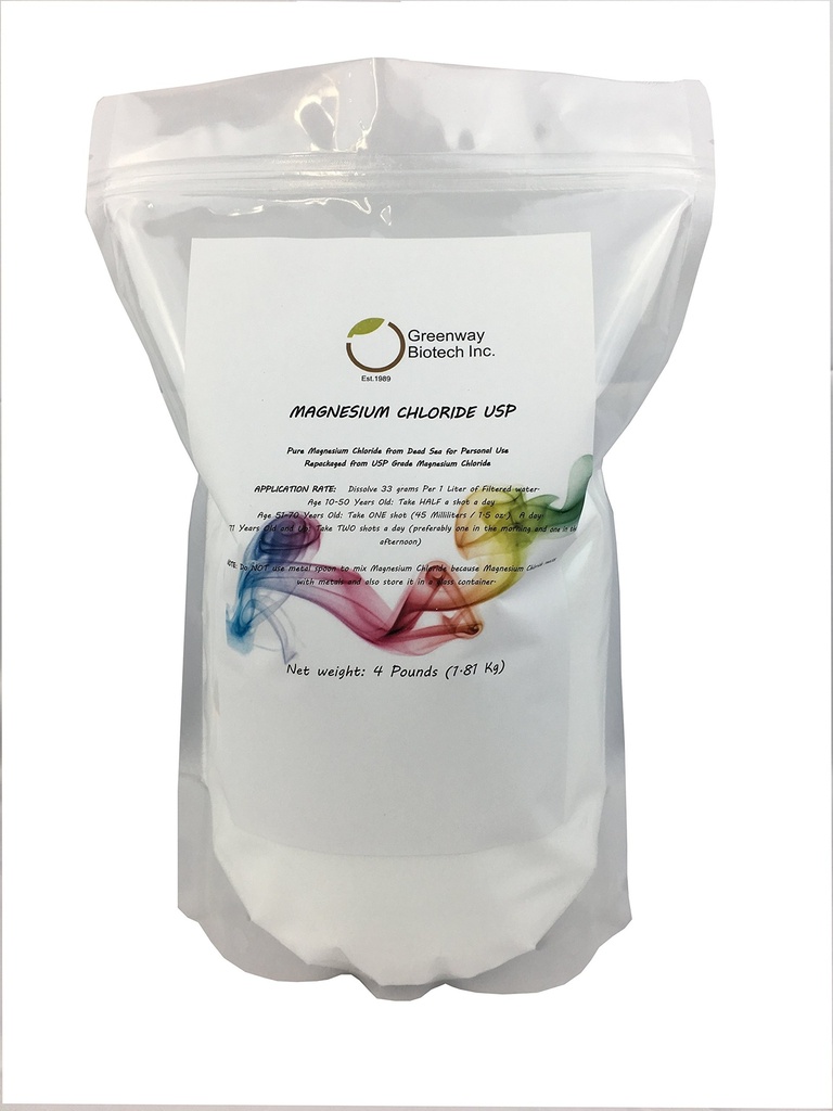 Greenway Biotech, Inc. Magnezu Chlorek USP Suplement 100% Jadalny Cloruro de Magnesio Proszek do sporządzania kosmetyków (stopień farmaceutyczny) - (4 funty)