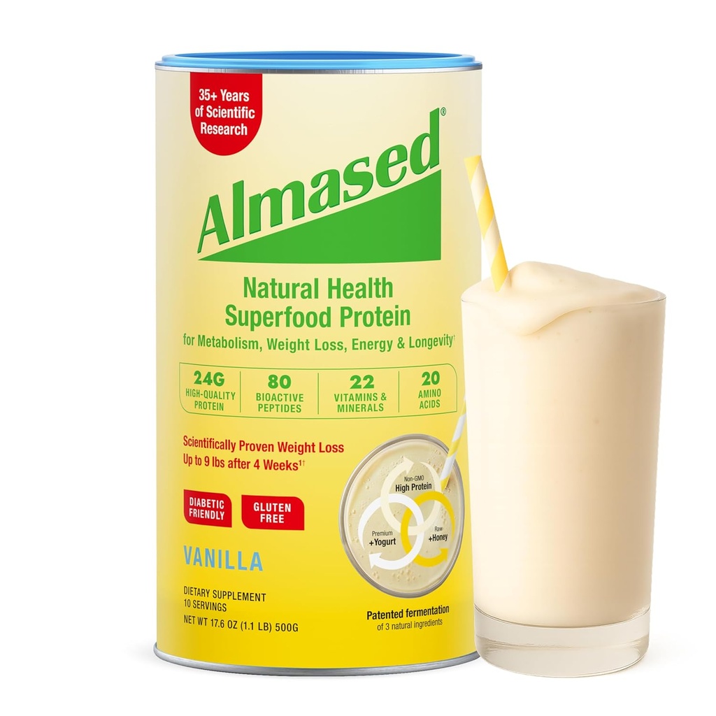 Almated Vanilla Meal Explacement Shake - Niskie - Glicemiczne Wysokiej Roślin Białko Powder - Nutritional Weight Health Supplement - Vanilla Flavor - 17.6 oz (1.1 Funt (1 opakowanie))