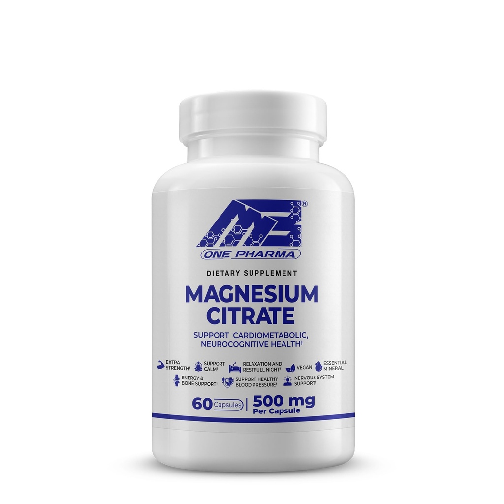MB Jeden Magnez Citrate 500mg - Formuła dużej absorpcji dla mięśni, nerwów, Sleep & Bone Support - Vegan, Non-GMO - Digestive & Heart Health - 60 Caps - 60 Day Supply